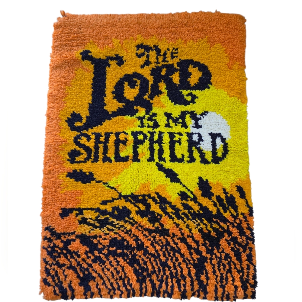 Vintage 70's Sultana "The Lord is My Shepherd" Latch Hook Wall Hanging Rug
